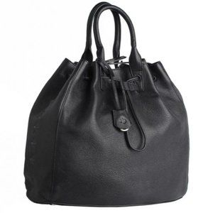 Ela Scandi Black Leather Drawstring Crossbody Bag